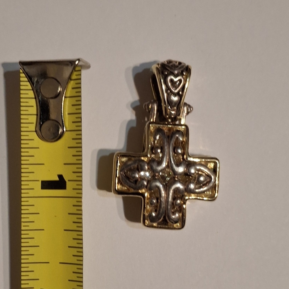 Marie Jennifer Ornate Two-Tone Cross Reversible Pendant - Gold & Silver